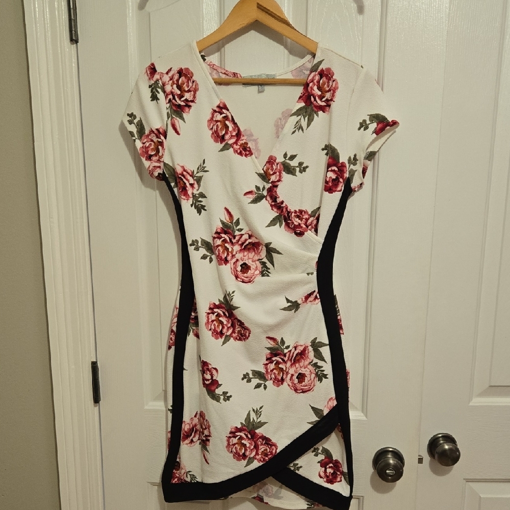Almost Famous White and Pink Floral Asymmetrical Dress